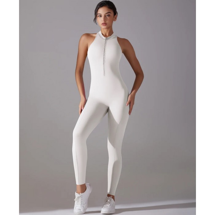 Гладкий комбінізон Leggings Body Crop T-shirt model 56 (White-gray)
